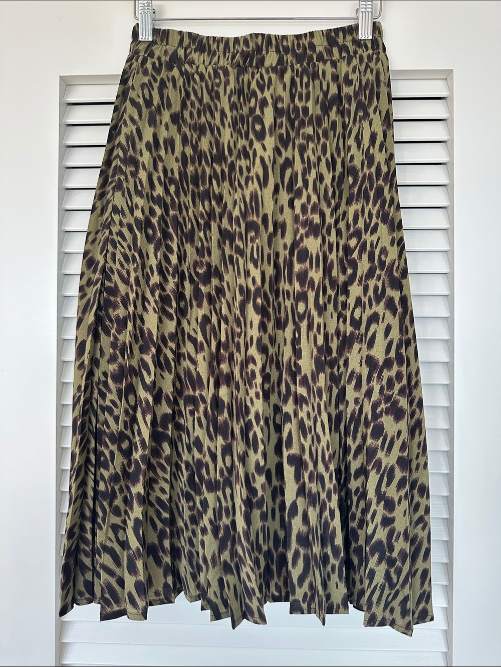 Olive Leopard Print Pleated Circle Skirt